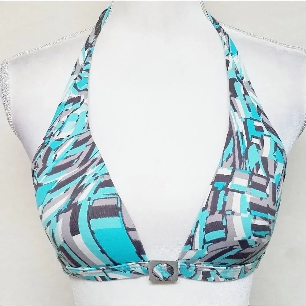 CALVIN Klein Low Rise Blue Triangle Halter Bikini